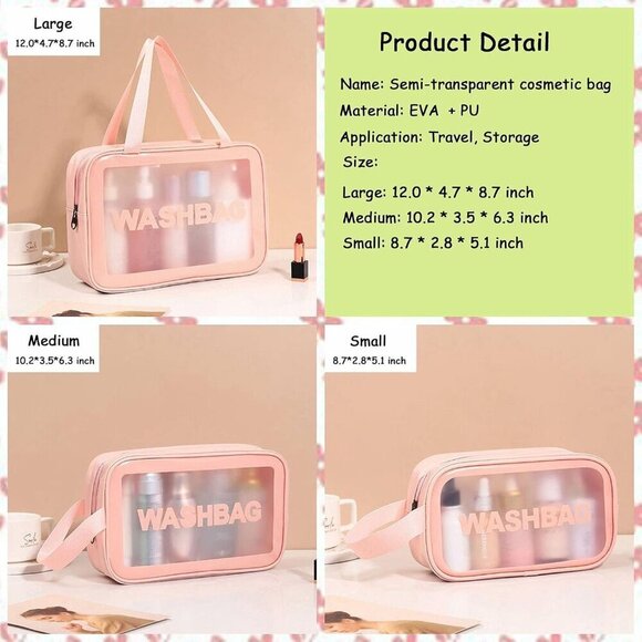 Clear Travel Bags for Toiletries, 3Pcs Portable PVC Waterproof Cosmetic Bags, Tr - Picture 2 of 7